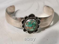 Vintage Navajo Royston Turquoise And Sterling Silver Cuff Bracelet Flower Detail