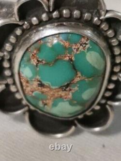 Vintage Navajo Royston Turquoise And Sterling Silver Cuff Bracelet Flower Detail