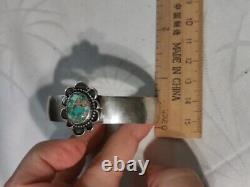 Vintage Navajo Royston Turquoise And Sterling Silver Cuff Bracelet Flower Detail