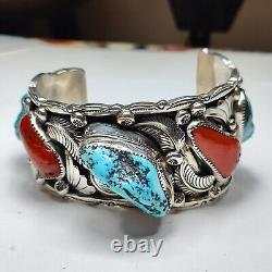 Vintage Navajo S. Emerson Sterling Turquoise Cuff Bracelet