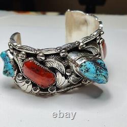 Vintage Navajo S. Emerson Sterling Turquoise Cuff Bracelet