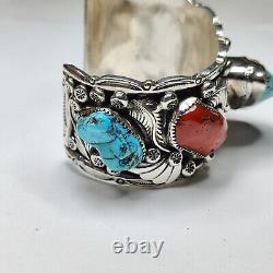 Vintage Navajo S. Emerson Sterling Turquoise Cuff Bracelet