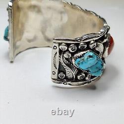 Vintage Navajo S. Emerson Sterling Turquoise Cuff Bracelet