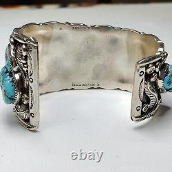 Vintage Navajo S. Emerson Sterling Turquoise Cuff Bracelet