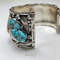 Vintage Navajo S. Emerson Sterling Turquoise Cuff Bracelet