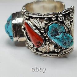 Vintage Navajo S. Emerson Sterling Turquoise Cuff Bracelet