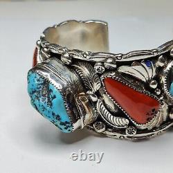 Vintage Navajo S. Emerson Sterling Turquoise Cuff Bracelet