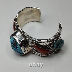 Vintage Navajo S. Emerson Sterling Turquoise Cuff Bracelet