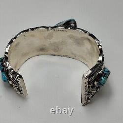 Vintage Navajo S. Emerson Sterling Turquoise Cuff Bracelet