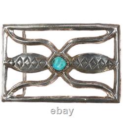 Vintage Navajo Sandcast silver belt buckle with turquoise w