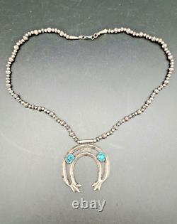 Vintage Navajo Seafoam Turquoise Antique Sterling Silver Hogan Beads Necklace