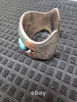 Vintage Navajo Shadowbox In-Lay Sterling and Turquoise Cuff Stunning