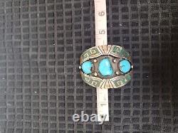 Vintage Navajo Shadowbox In-Lay Sterling and Turquoise Cuff Stunning
