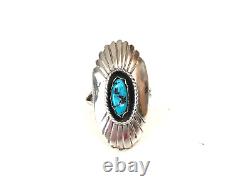 Vintage Navajo Shadowbox Natural Turquoise Sterling Silver 925 Ring Sz 7