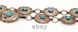 Vintage Navajo Signed 34 inch Concho Belt Sterling Silver Turquoise
