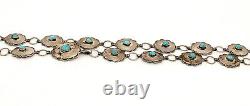 Vintage Navajo Signed 34 inch Concho Belt Sterling Silver Turquoise