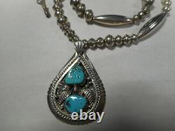 Vintage Navajo Signed A. Ashley Sterling Turquoise Pendant NECKLACE