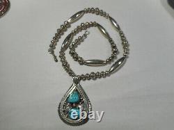 Vintage Navajo Signed A. Ashley Sterling Turquoise Pendant NECKLACE