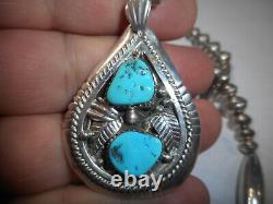 Vintage Navajo Signed A. Ashley Sterling Turquoise Pendant NECKLACE