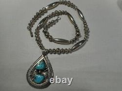 Vintage Navajo Signed A. Ashley Sterling Turquoise Pendant NECKLACE