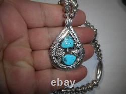 Vintage Navajo Signed A. Ashley Sterling Turquoise Pendant NECKLACE