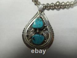 Vintage Navajo Signed A. Ashley Sterling Turquoise Pendant NECKLACE