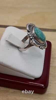 Vintage Navajo Signed Cecil Atencio Turquoise Sterling Silver Ring Sz. 6