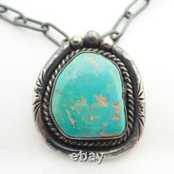 Vintage Navajo Signed JD Carico Lake Turquoise Sterling Silver Pendant Necklace