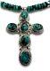 Vintage Navajo Signed JF Turquoise Sterling Massive Cross Pendant Necklace