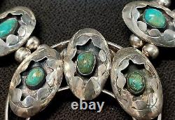 Vintage Navajo Signed Squash Blossom Sterling Silver Turquoise Necklace 20