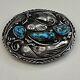 Vintage Navajo Signed Sterling Turquoise Belt Buckle