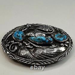 Vintage Navajo Signed Sterling Turquoise Belt Buckle