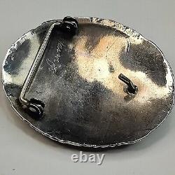 Vintage Navajo Signed Sterling Turquoise Belt Buckle