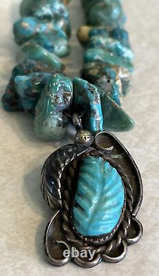 Vintage Navajo Signed TT sterling on turquoise necklace 18 Long 4.5 Oz