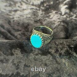 Vintage Navajo Signed Turquoise Claw Ring, Solid 925 Sterling Silver, Size 12