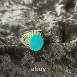 Vintage Navajo Signed Turquoise Claw Ring, Solid 925 Sterling Silver, Size 12