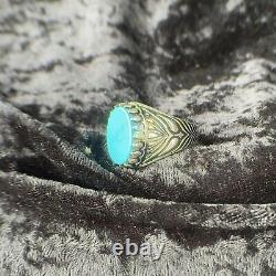 Vintage Navajo Signed Turquoise Claw Ring, Solid 925 Sterling Silver, Size 12