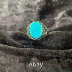 Vintage Navajo Signed Turquoise Claw Ring, Solid 925 Sterling Silver, Size 12