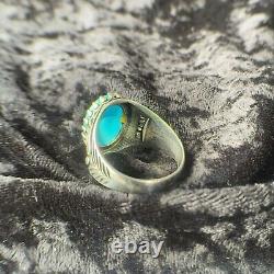 Vintage Navajo Signed Turquoise Claw Ring, Solid 925 Sterling Silver, Size 12