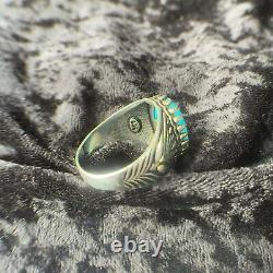 Vintage Navajo Signed Turquoise Claw Ring, Solid 925 Sterling Silver, Size 12