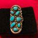 Vintage Navajo Signed W Nez Turquoise Cluster Ring Sterling Silver 1 3/4 Size 6
