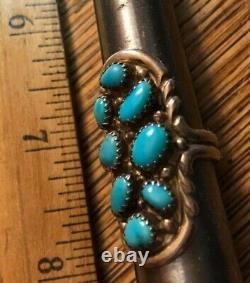 Vintage Navajo Signed W Nez Turquoise Cluster Ring Sterling Silver 1 3/4 Size 6