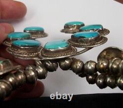 Vintage Navajo Silver Sleeping Beauty Turquoise Squash Blossom Necklace 24