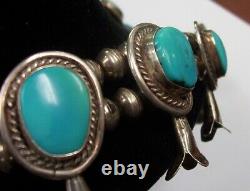 Vintage Navajo Silver Sleeping Beauty Turquoise Squash Blossom Necklace 24