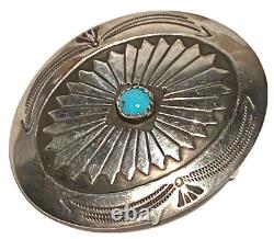 Vintage Navajo Silver Turquoise Bead Artisan Native Tribal Oval Belt Buckle