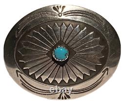 Vintage Navajo Silver Turquoise Bead Artisan Native Tribal Oval Belt Buckle