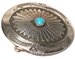 Vintage Navajo Silver Turquoise Bead Artisan Native Tribal Oval Belt Buckle