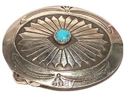 Vintage Navajo Silver Turquoise Bead Artisan Native Tribal Oval Belt Buckle