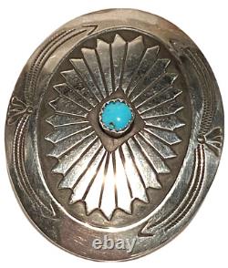 Vintage Navajo Silver Turquoise Bead Artisan Native Tribal Oval Belt Buckle