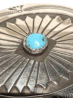 Vintage Navajo Silver Turquoise Bead Artisan Native Tribal Oval Belt Buckle